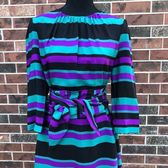 NWT Tegan 100% Silk Striped Dress Size 8 - Picture 4 of 10